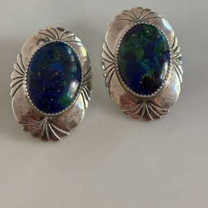 Vintage Tim Guerro Navajo Sterling Silver Paua Shell Earrings